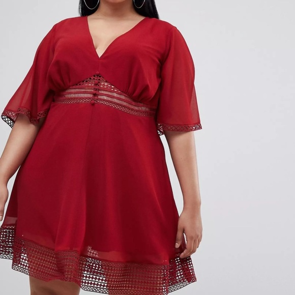ASOS DESIGN dark red Curve mini tea dress size 16 - Picture 2 of 14